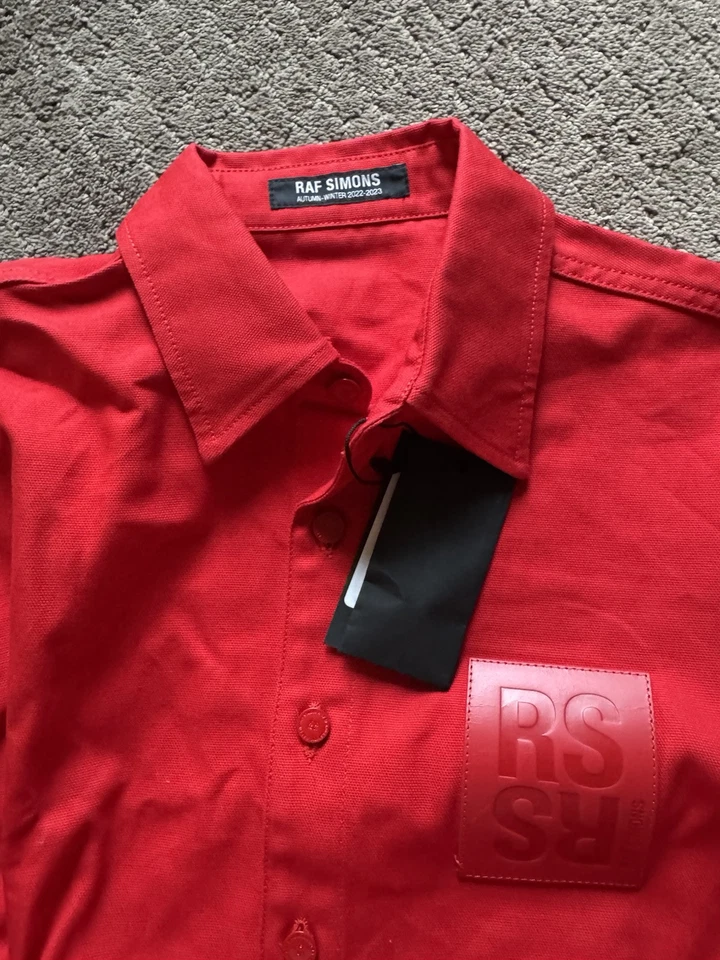 raf simons Men’s Simons Straight Fit Denim Shirt Red Size S - Image 4 of 4