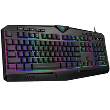 Gaming Keyboard, Full Size RGB Backlit Quiet Computer Keyboard, Wrist Rest, S...