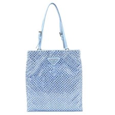 Borsa a mano originale PRADA blu chiaro raso/strass/argento - 90225n