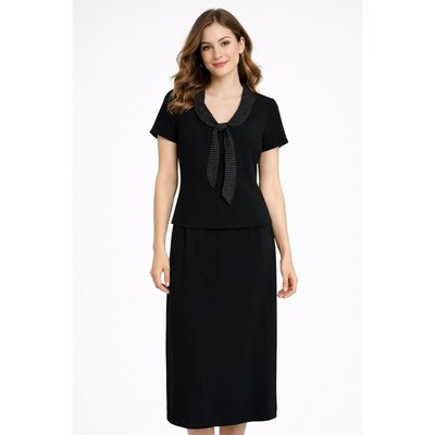 Vtg Positive Attitude Womens Dress 10 Black Polka Dot Scarf Tie Midi Classic