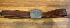 Vintage 1996 Handyman Club of America Life Member Brass Buckle  Leather Belt