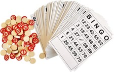 Vintage Wooden Bingo Game Set-120 Bingo Number Cards and 75 Chess