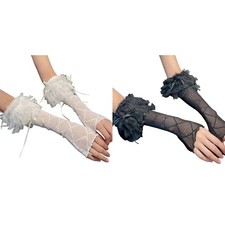 Mesh Arm Sleeves with Layered Ruffle and Decorative Cuffs for Anime Maid Costum