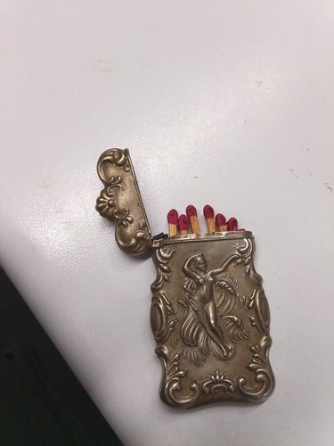 ART NOUVEAU NUDE ANGELIC WOMAN GERMAN SILVER MATCH SAFE!!!