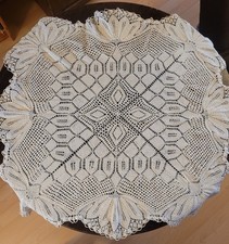 Tischdecke-Handarbeit-Häkeldecke-Spitzendecke-Shabby, Retro, Natur D125cm N06