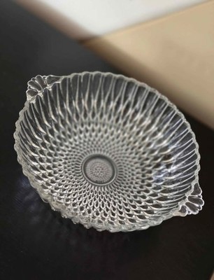 Clear Pressed Glass Bowl, Geometric Pattern, Round Decorative Glossy Finish
