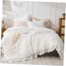 Comforter Set, 3 Pieces Seersucker Comforters Size, Lightweight  King White