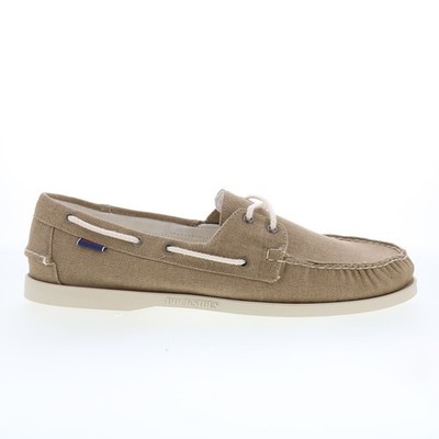 Sebago Portland Washed Canvas Mens Brown Canvas Loafers & Slip Ons Boat Shoes