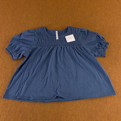 American Eagle Outfitters Womens X-Small Blue Smocked Puff Sleeve Blouse Top NWT