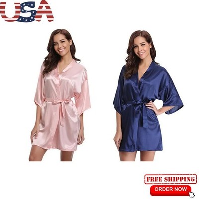 Bata Mujer Ropa de Dormir Sexy Elegante Camisón Satinado Moda