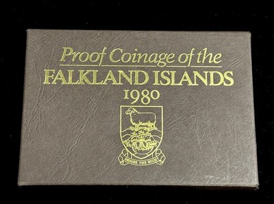 1980 Falklandinseln PP Kursmünzensatz von 1/2 Penny bis 50 Pence in Etui & Umschlag