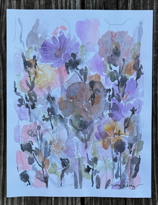 Original Loose Watercolor Abstract Flowers 8.5x11 Painting by Yary Corbin