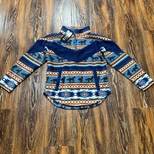 NWT Cruel Girl Size 8 / M Fleece Horse Full Over Sweater Navy Blue Aztec Stripe