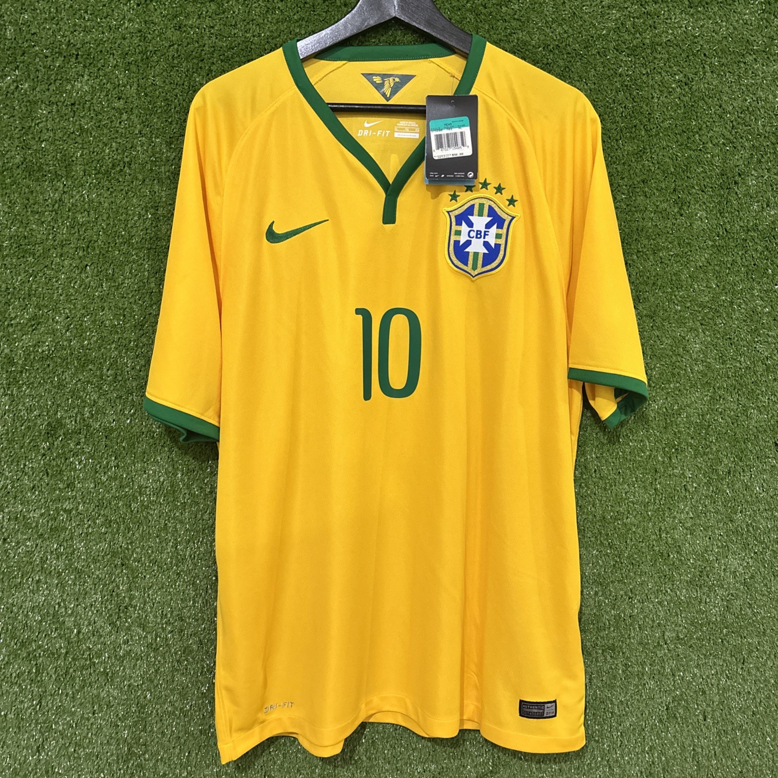 Neymar Jr #10 Brazil Soccer Nike 2014-15 Home Stadium Jersey Men's XL BNWT