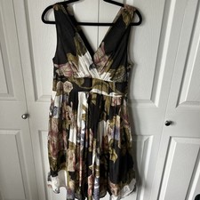ModCloth Aryeh Bird Floral Print Halter Dress Size L Pinup Knee Length Cotton