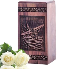 Airplane Wood Burial Canister 25inch Timeless Memorial Box Elegant Ashes