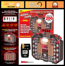 Battery Storage Organizer Case with Light  Tester, Holds 200 Batteries, Double