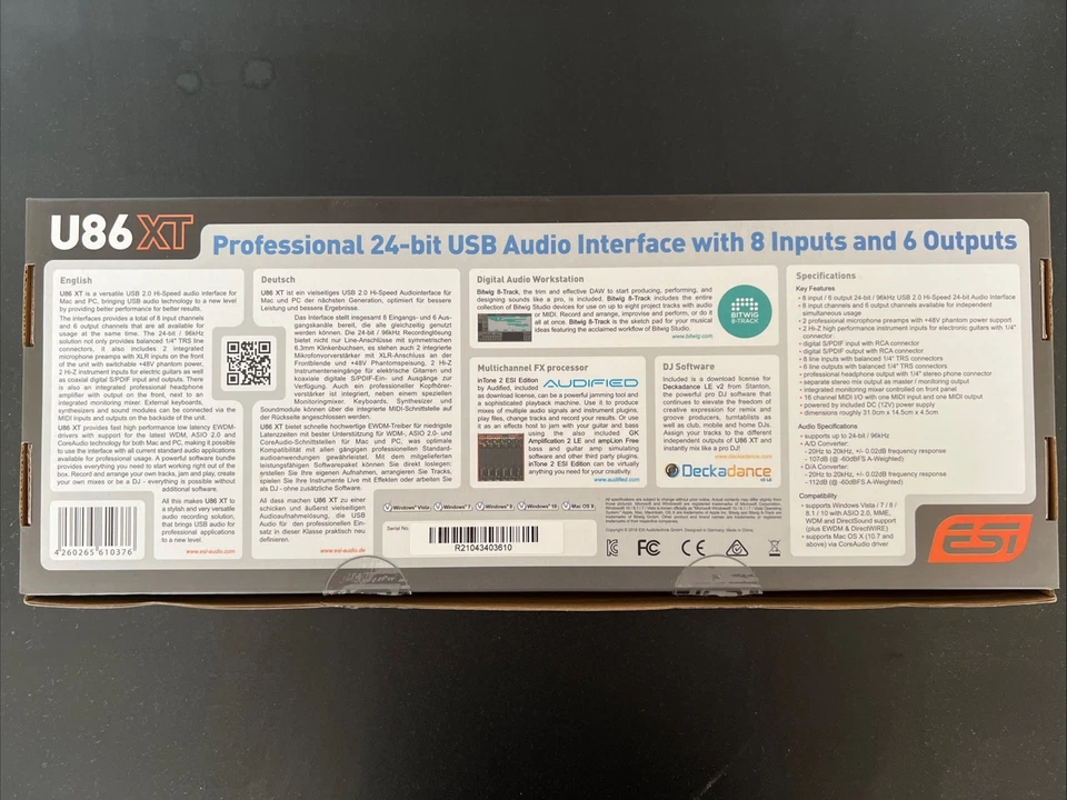 ESI U86 XT  2.0 USB Audio Interface - 8-in/6-out Gebraucht Sehr Gut OVP - Bild 3 von 4