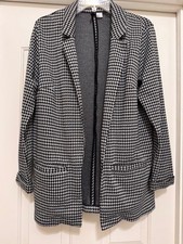H M DIVIDED Houndstooth Knit Stretch Unlined Open LS Blazer Sz M CLEAN