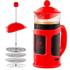 8-Cup Red French Press Cafetire Heat-Resistant Borosilicate Glass Coffee and Tea
