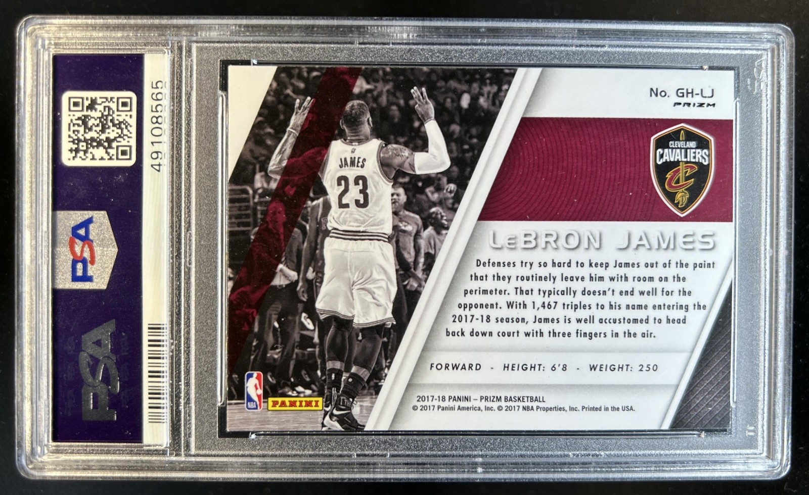 2017-18 Panini Prizm LeBron James Get Hyped! Prizm Fast Break #GH-LJ PSA 10 view 2