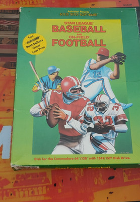 Star League Baseball & Football  Commodore 64 (Disk, Manual, Box) works 8-bit