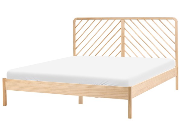 Bett Kiefernholz Hellbraun Mit Lattenrost 180X200 Cm Hohes Kopfteil FischgräTenm-image