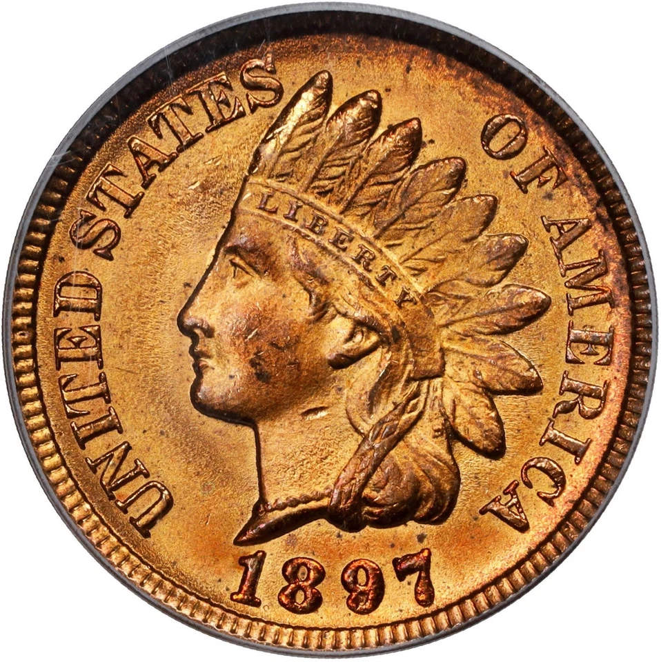 1897 Indian Head Cent 1C - PCGS MS65RD – Choice Gem, Blazing Red, Stunning Color - Image 3 of 4