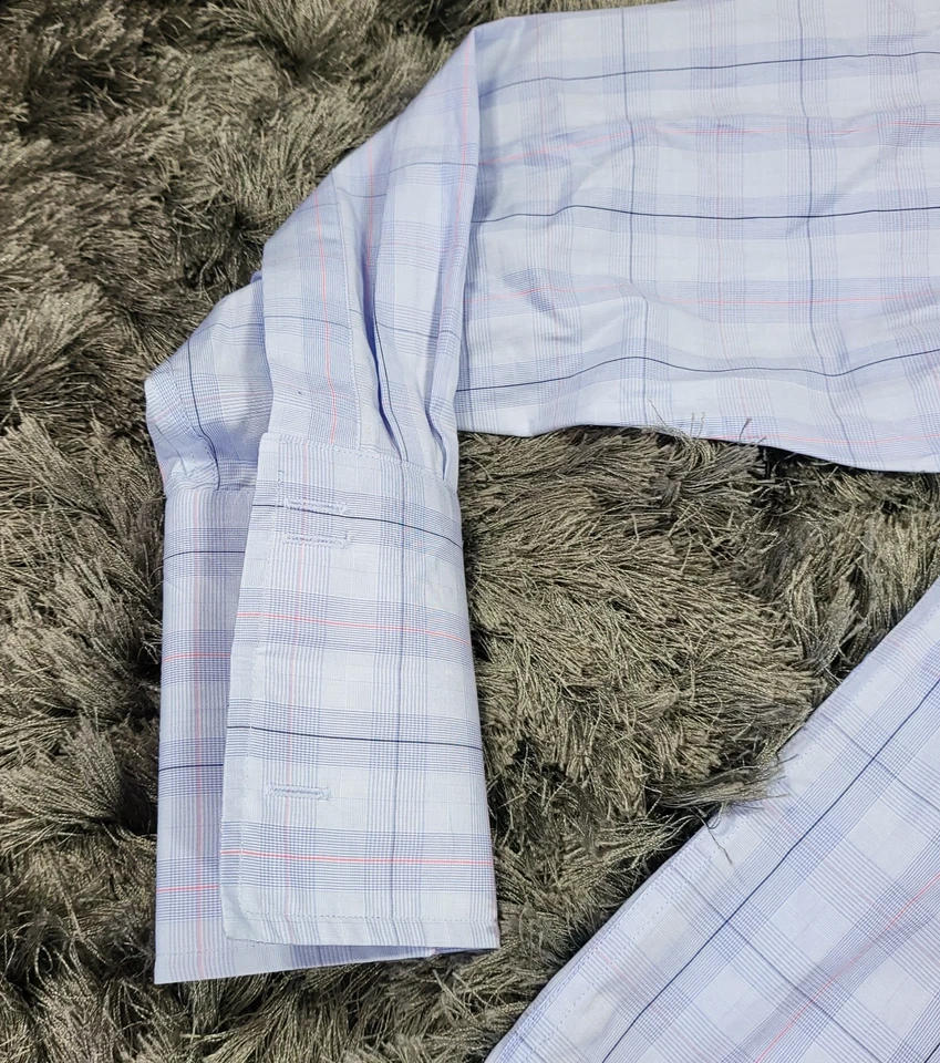 Charles Tyrwhitt Dress Shirt Mens 15/34 Blue Plaid French Cuff Button Up Cotton - Image 3 of 4