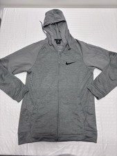 Nike Jacket Mens Small Gray Dri Fit Hoodie Full Zip Training Long Sleeve