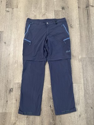 Jack Wolfskin Pants Mens XL 38 Blue Convertible Zip Off Hiking Lightweight Cargo