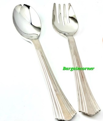Großer Servierlöffel & Gabel Salat Pasta Kunststoff WIEDERVERWENDBAR Servierlöffel Gabel 15cm