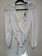 Fashion Nova White Bodysuit Women Size M Bow Accent One Piece Solid