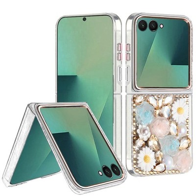 For Galaxy Z Flip 7 Phone Case Full Bling Stones Glitter HQ Hybrid Floral Cover