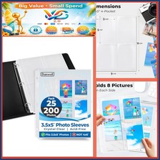 NEW 3.5x5 Photo Sleeves 25 Pack Top Loading 200 Photos 3 Ring Binder