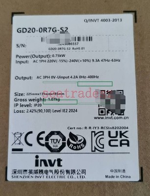 One INVT Inverter GD20-0R7G-S2 220V/0.75KW New