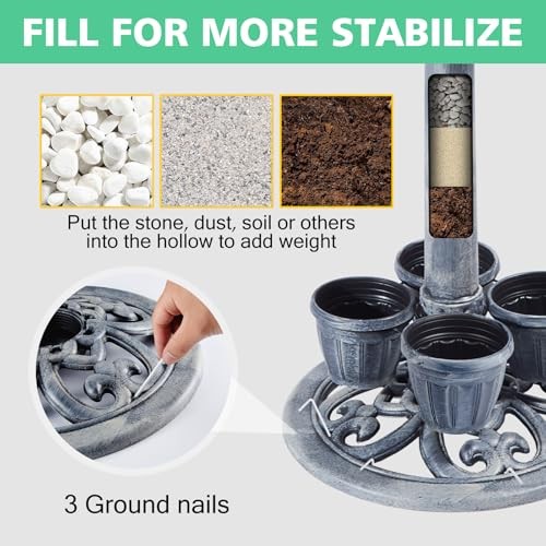 Bird Bath for Outside with 4 Removable Flower Planters 28in Polyresin Gray - Picture 4 of 7