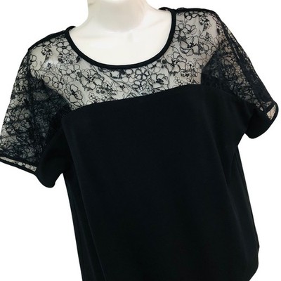 Max Mara Black Lace Yoke Top Old Money Quiet Luxury Minimalist Whimsigoth Size M