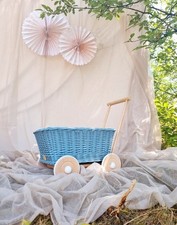 Passeggino giocattolo in vimini colore mare bambola cestino 44x33xH48/24 cm