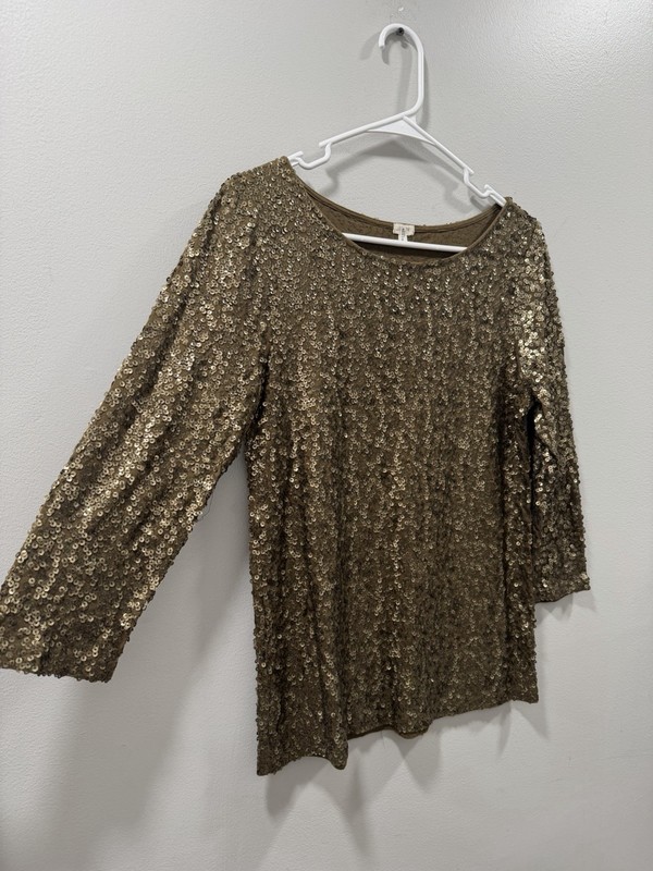 Women’s J.Crew Sequin Olive Top Size Large