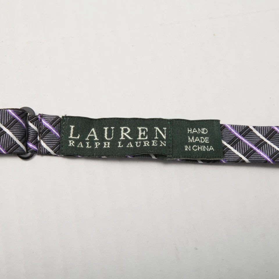 Pajarita Lauren Ralph Lauren negra púrpura plateada a rayas seda Foto 3 de 4
