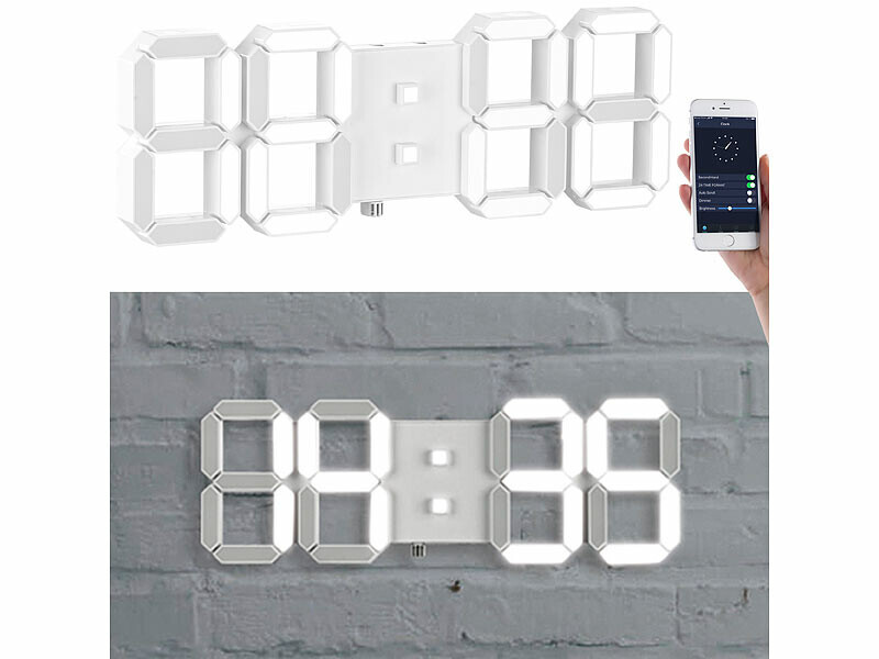 Horloge LED connectée Lunartec avec réveil et éclairage réglable