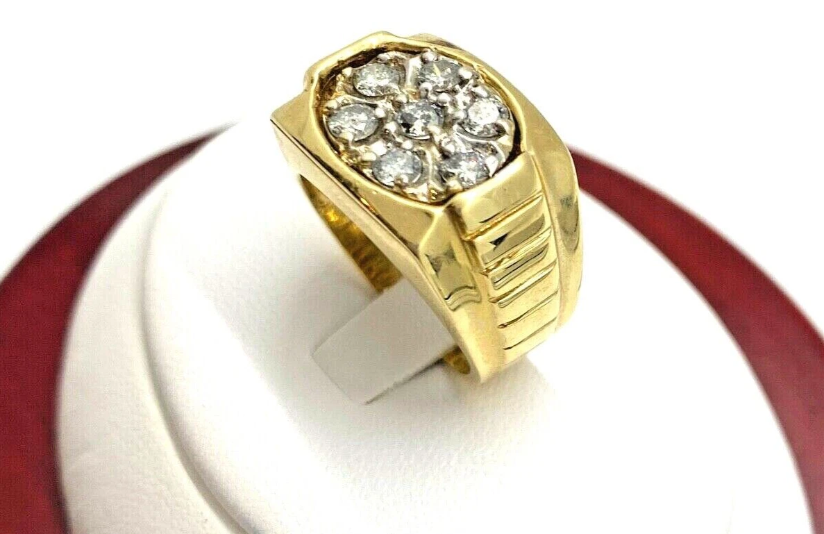14k Yellow Gold Retro Mens Round Diamond Watch Band Style Pinky