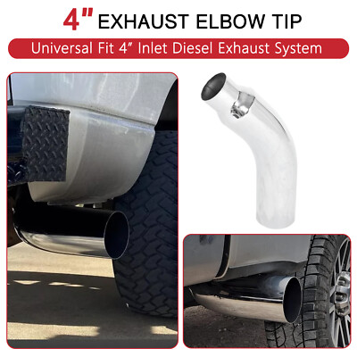 4'' Inlet 6'' Outlet Diesel Chrome Exhaust Chrome Turndown Elbow Tip 23'' Long