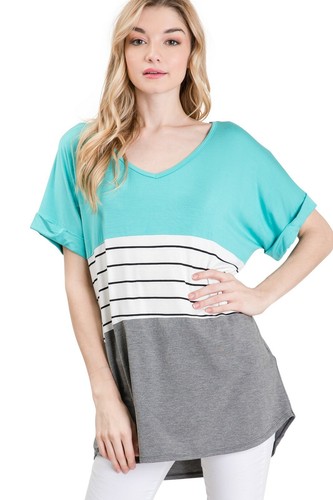Auliné Collection Womens Oversized Color Block Short Sleeve Knit Top Shirt Tunic - Picture 7 of 77