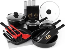 SAKUCHI 25 Piece Pot & Pan Set, Nonstick Granite Coating with Utensils