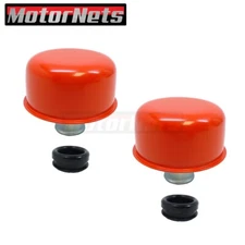 2x Orange Steel Oil Breather Cap Valve Cover PUSH-IN ON 1" NECK 1.25 HOLE SBC