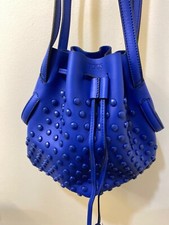 Pre-owned Tod’s Mini Gommino Leather Drawstring Bucket Bag Women's Blue
