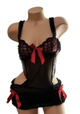Dreamgirl Red Black Sheer Overlay Lace Nylon Bow Teddy One Piece Nightie L