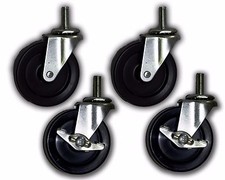 3" Caster w/ 3/8" x 1" Stem  Polypropylene Wheel Set of 4; 2 w/brake 